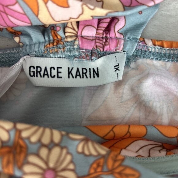 Grace Karin Womens Floral Retro Midi Dress Size XL Grey 1960s Style Sundress - Picture 4 of 11